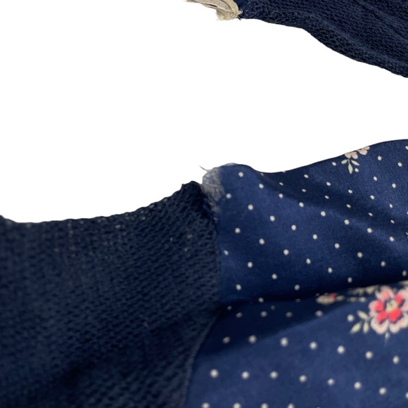 Vintage 1940s Elegant Floral Silk Mesh Dainty Small Sized Navy Blue Pink Flowers - Picture 9 of 16